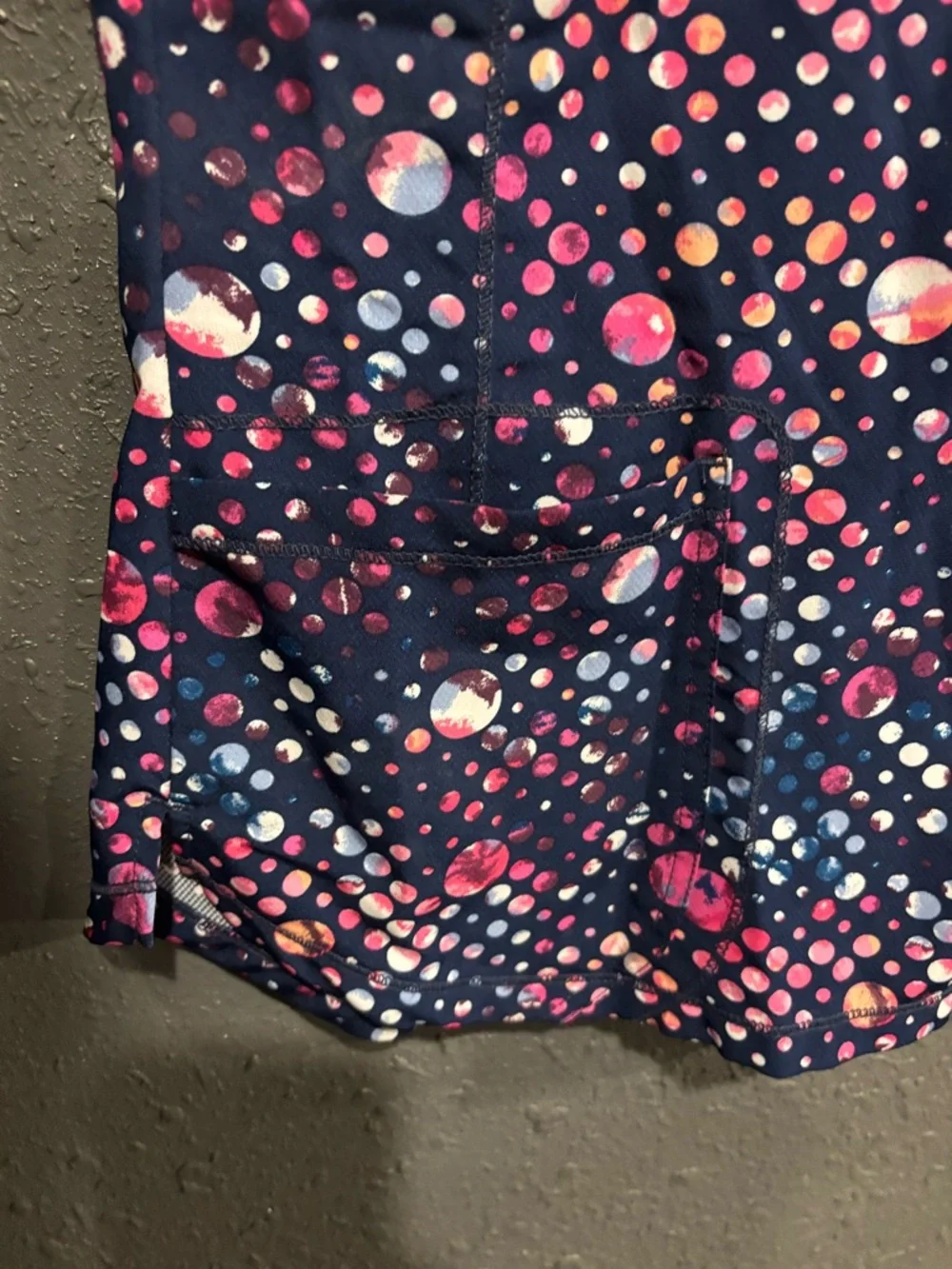 Dickies Navy Scrub Top with Pink Dot Pattern